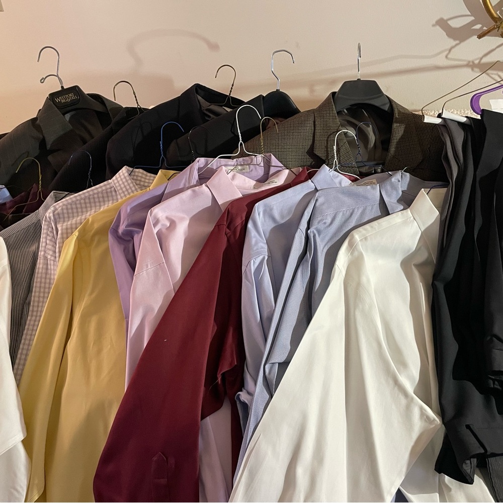 5 men’s suits, 13 starched dress shirts, 5 pairs of slacks